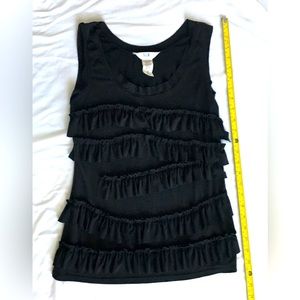 Vintage S.L.B. Black lightweight sleeveless top with ruffle accents.